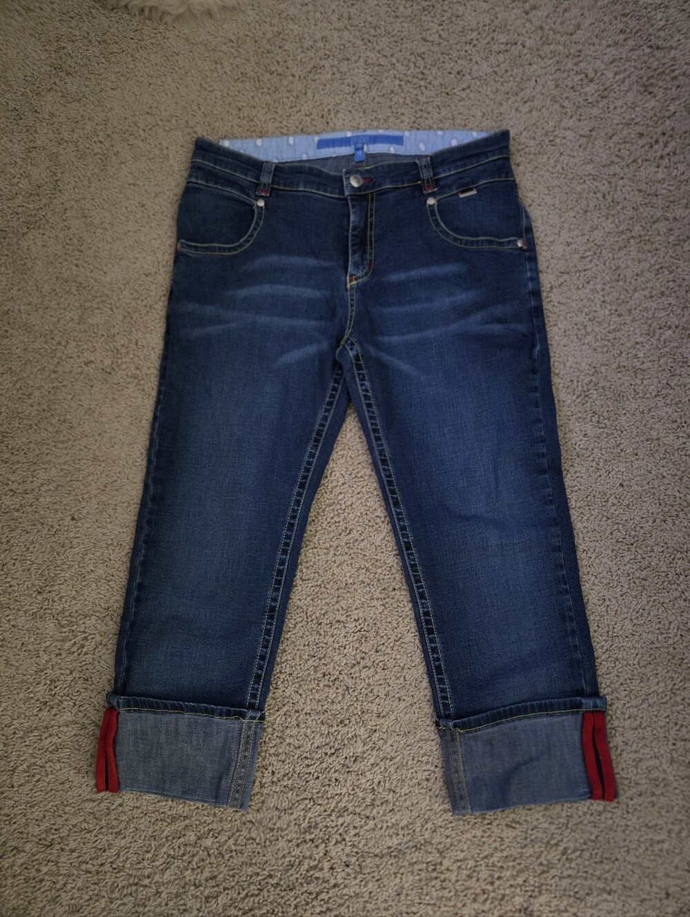 Escada Sport Women's Dark Blue Cuffed Crop Jeans Made In Italy Waist 28